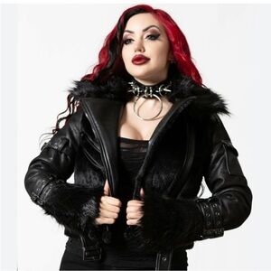 Killstar Black Faux Fur Leather Jacket
